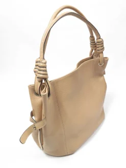 Beige Large Vintage Leather Hobo Bag