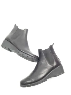 Black Leather Ankle Boots With Wedge Heels 41/8