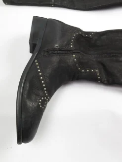 Black Leather Studded Over The Knee Moleskin Boots 41/8