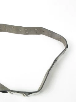 Black Leather Vintage Belt With Silver Metal Pieces M/L