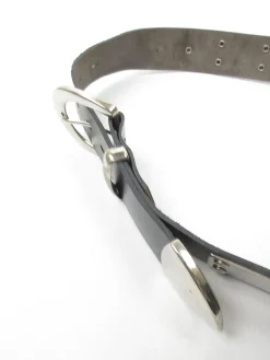 Black Leather Vintage Belt With Silver Metal Pieces M/L