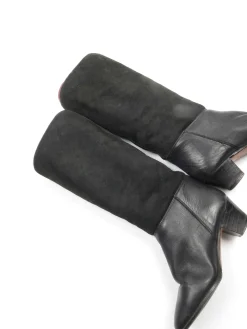 Black Leather Vintage Boots With Sheepskin 36/3