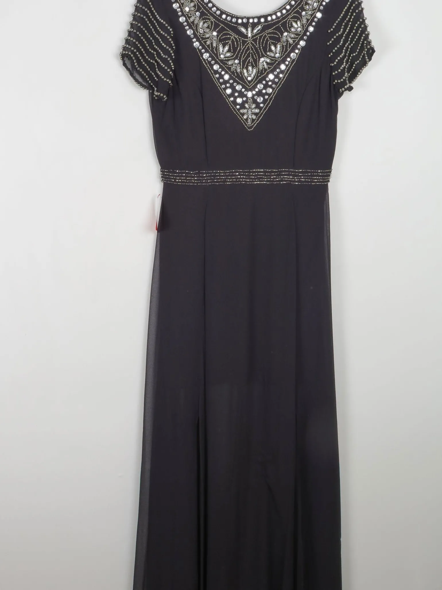 Black Long Vintage Style Chiffon Dress With Beading New 12