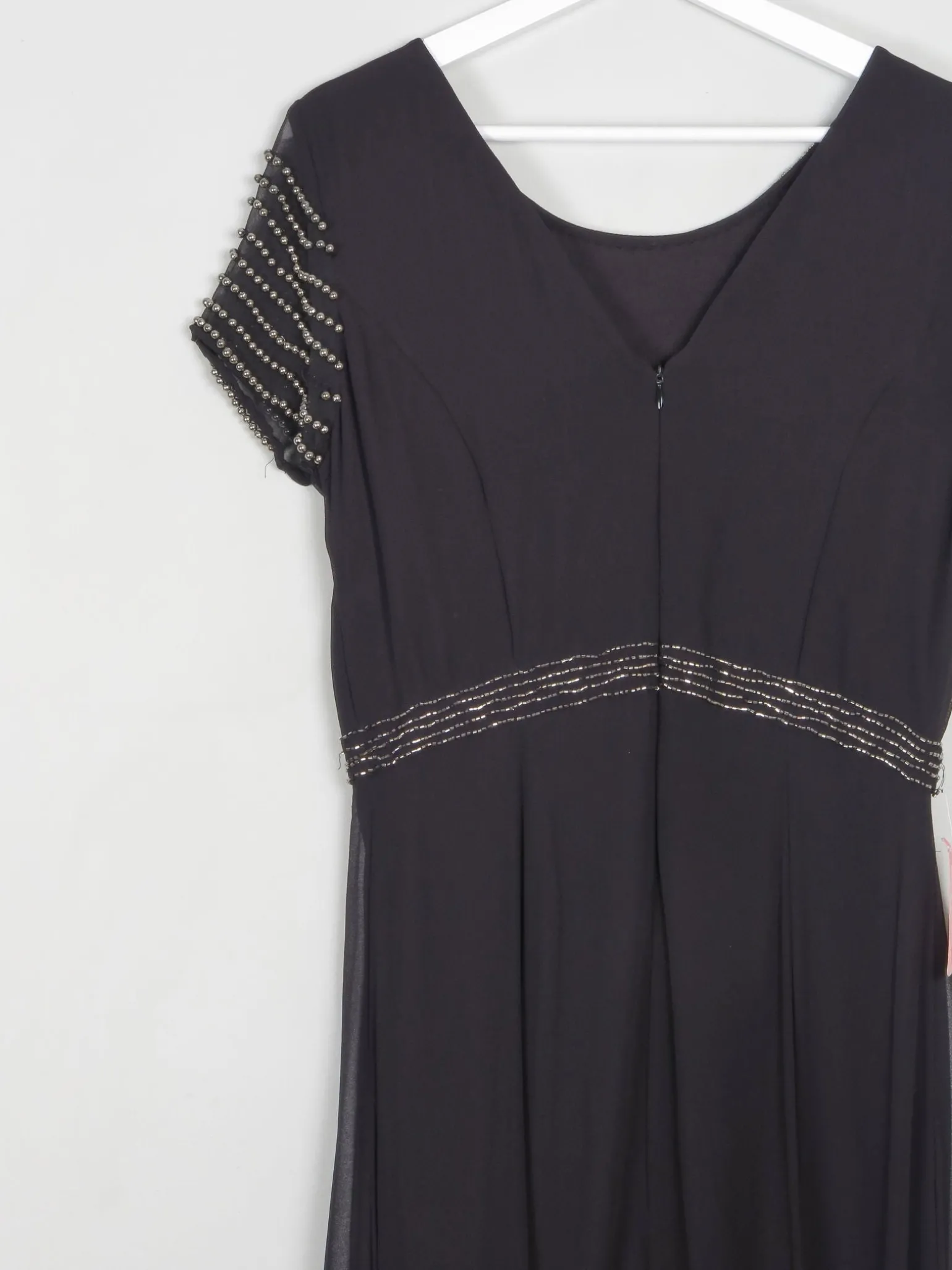 Black Long Vintage Style Chiffon Dress With Beading New 12