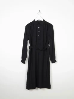 Black 1940s Crepe Wool Dress 8