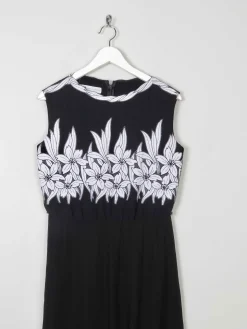 Black 1970s Vintage Dress With Appliqué White Floral Design 10