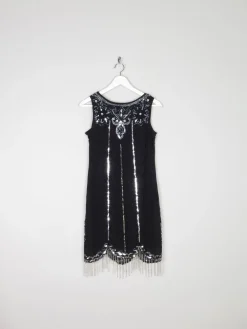 Black 1920s Vintage Style Flapper Dress With Beads S