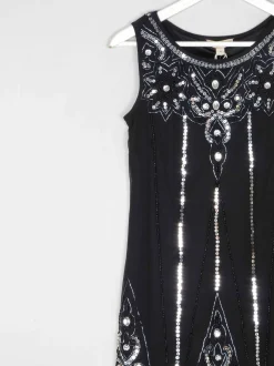 Black 1920s Vintage Style Flapper Dress With Beads S