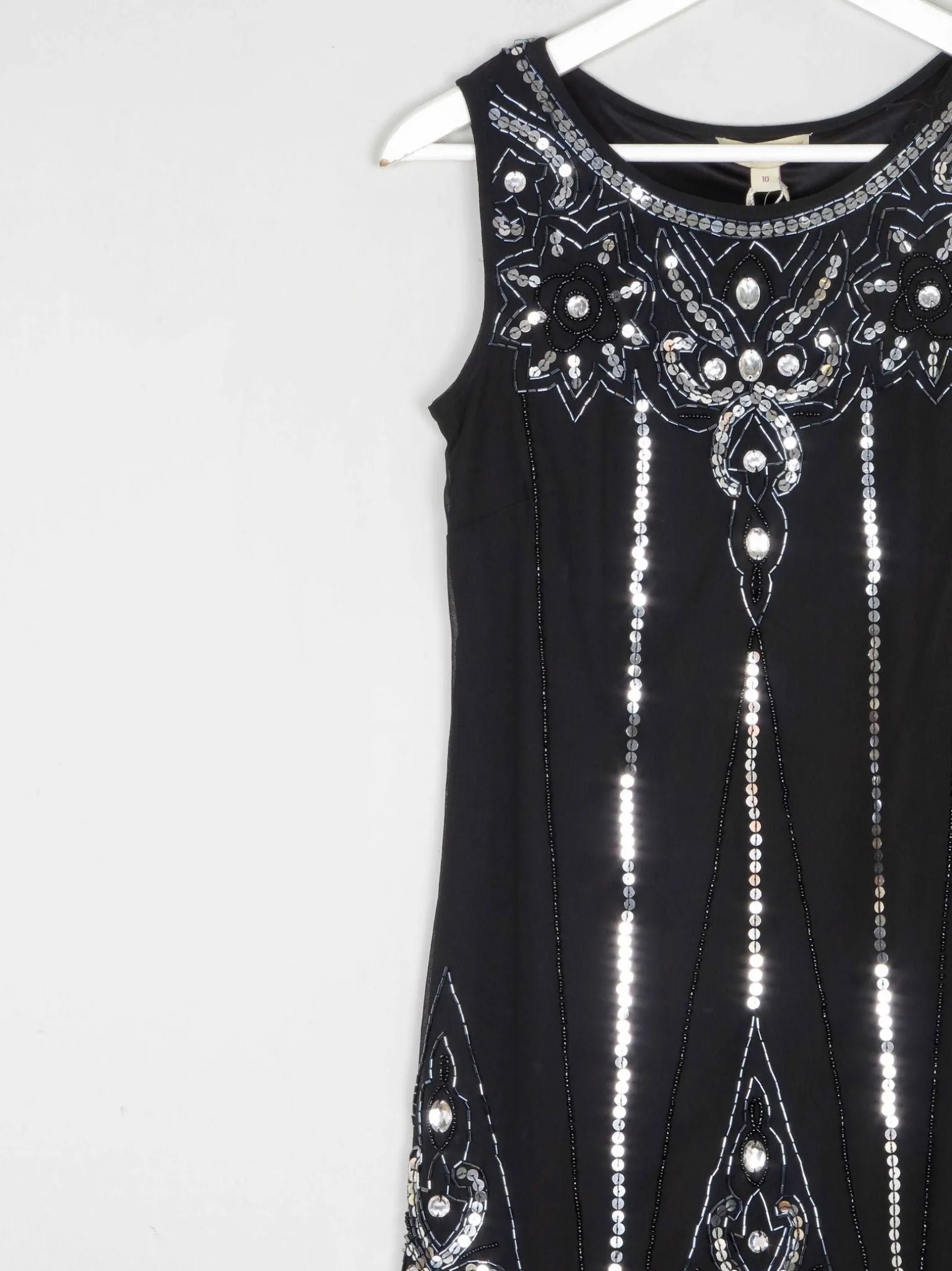 Black 1920s Vintage Style Flapper Dress With Beads S