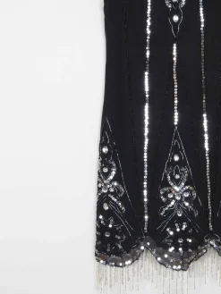 Black 1920s Vintage Style Flapper Dress With Beads S