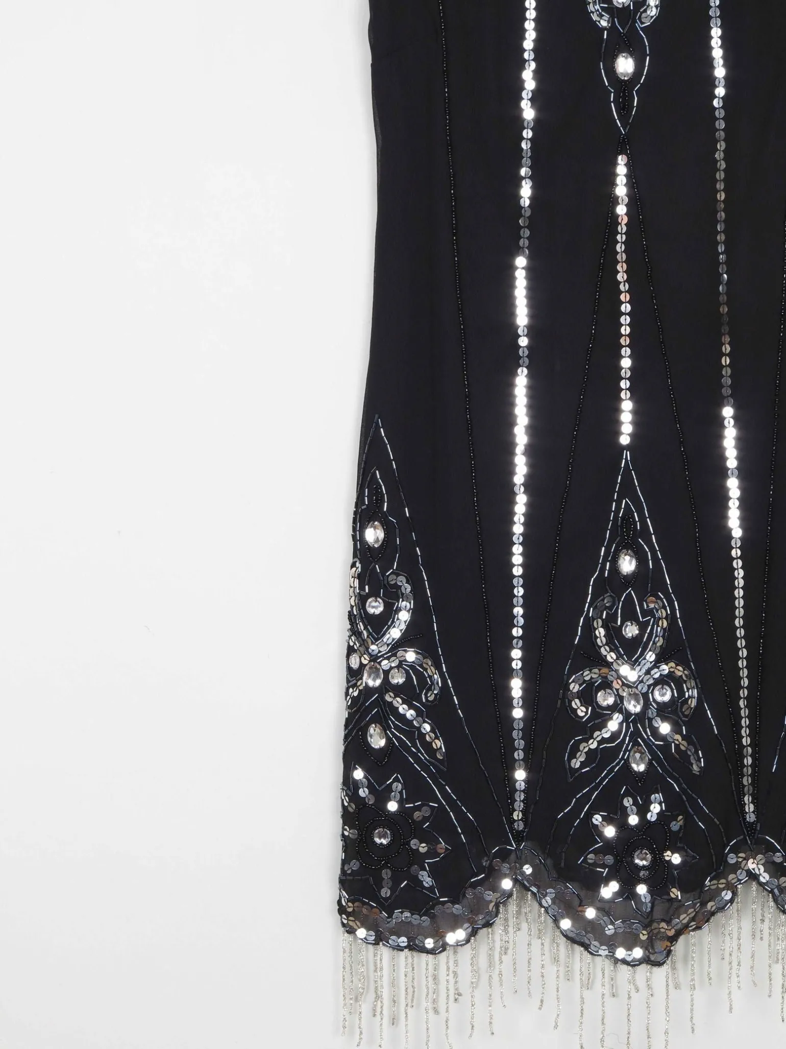 Black 1920s Vintage Style Flapper Dress With Beads S