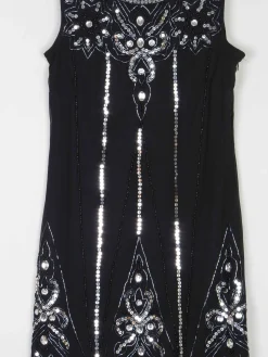 Black 1920s Vintage Style Flapper Dress With Beads S