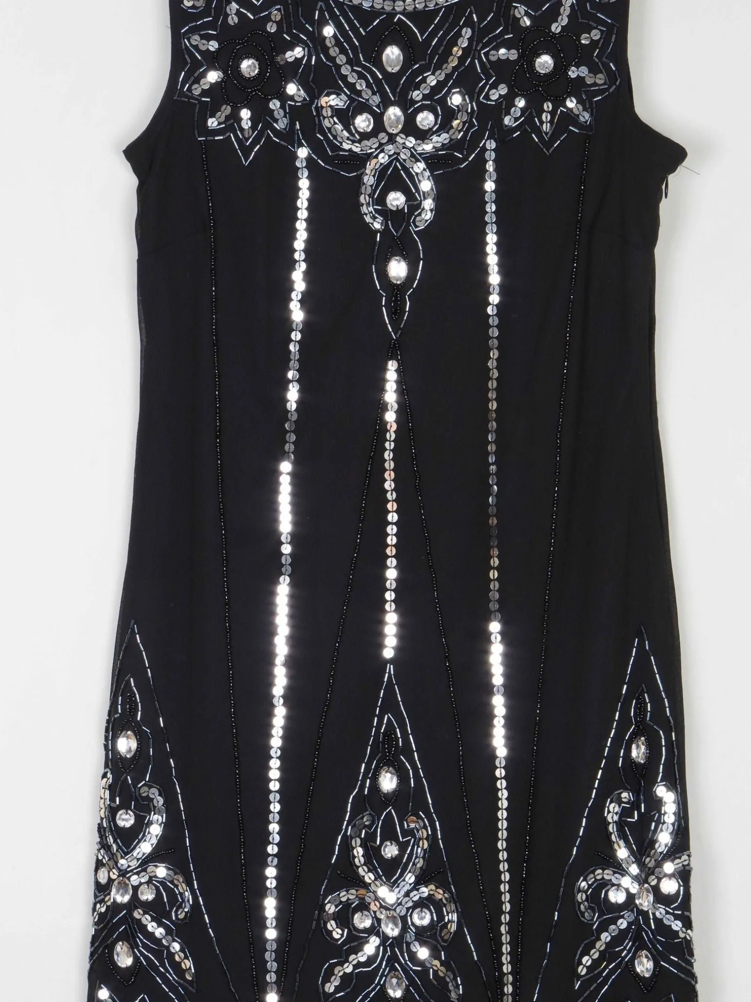 Black 1920s Vintage Style Flapper Dress With Beads S