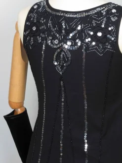 Black 1920s Vintage Style Flapper Dress With Beads S