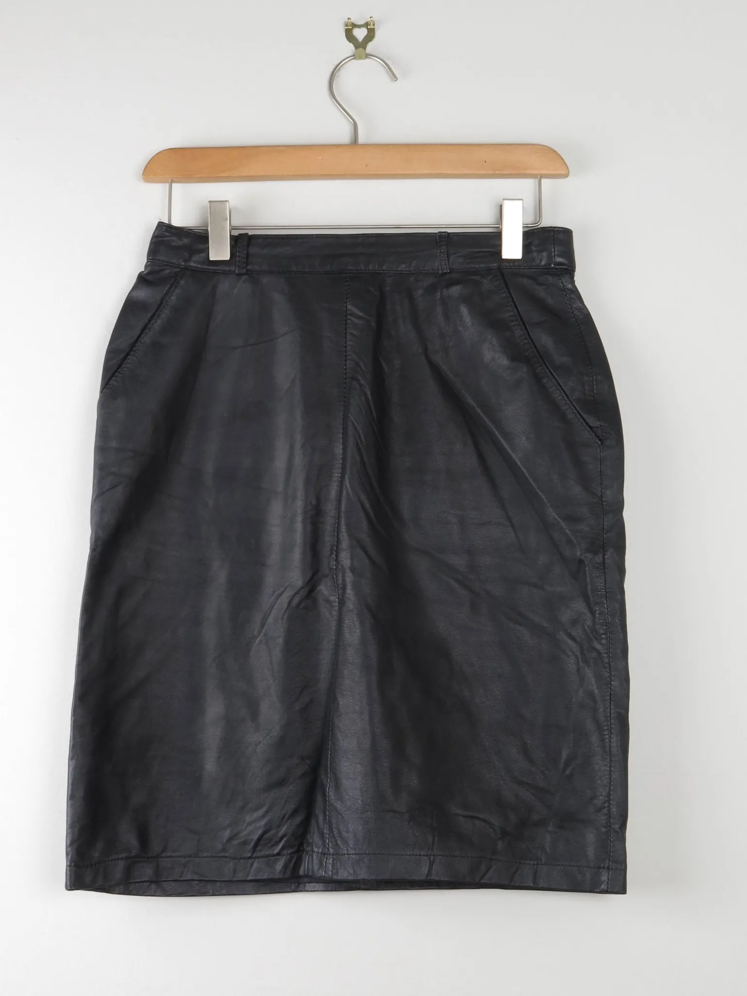 Black Vintage Leather Skirt 27"/XS/S