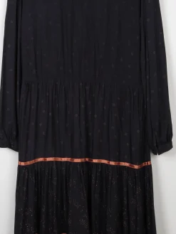Black Vintage 1970s Prairie Style Midi Dress M/L