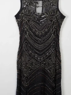 Black Vintage Style 1920s Style Beaded Evening Dress Long Joanna Hope New 14