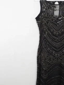 Black Vintage Style 1920s Style Beaded Evening Dress Long Joanna Hope New 14