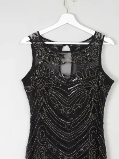 Black Vintage Style 1920s Style Beaded Evening Dress Long Joanna Hope New 14