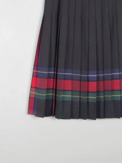 Black Vintage Wool Pleated Midi Skirt With Stripes 32