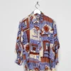 Blue & Rust Vibrant Printed Vintage Shirt/Blouse S