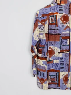 Blue & Rust Vibrant Printed Vintage Shirt/Blouse S