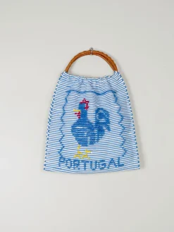 Blue Vintage Cotton Portugal Striped Embroidered Bag