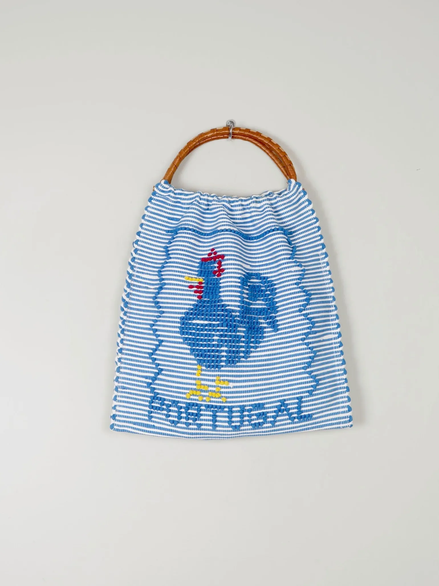 Blue Vintage Cotton Portugal Striped Embroidered Bag