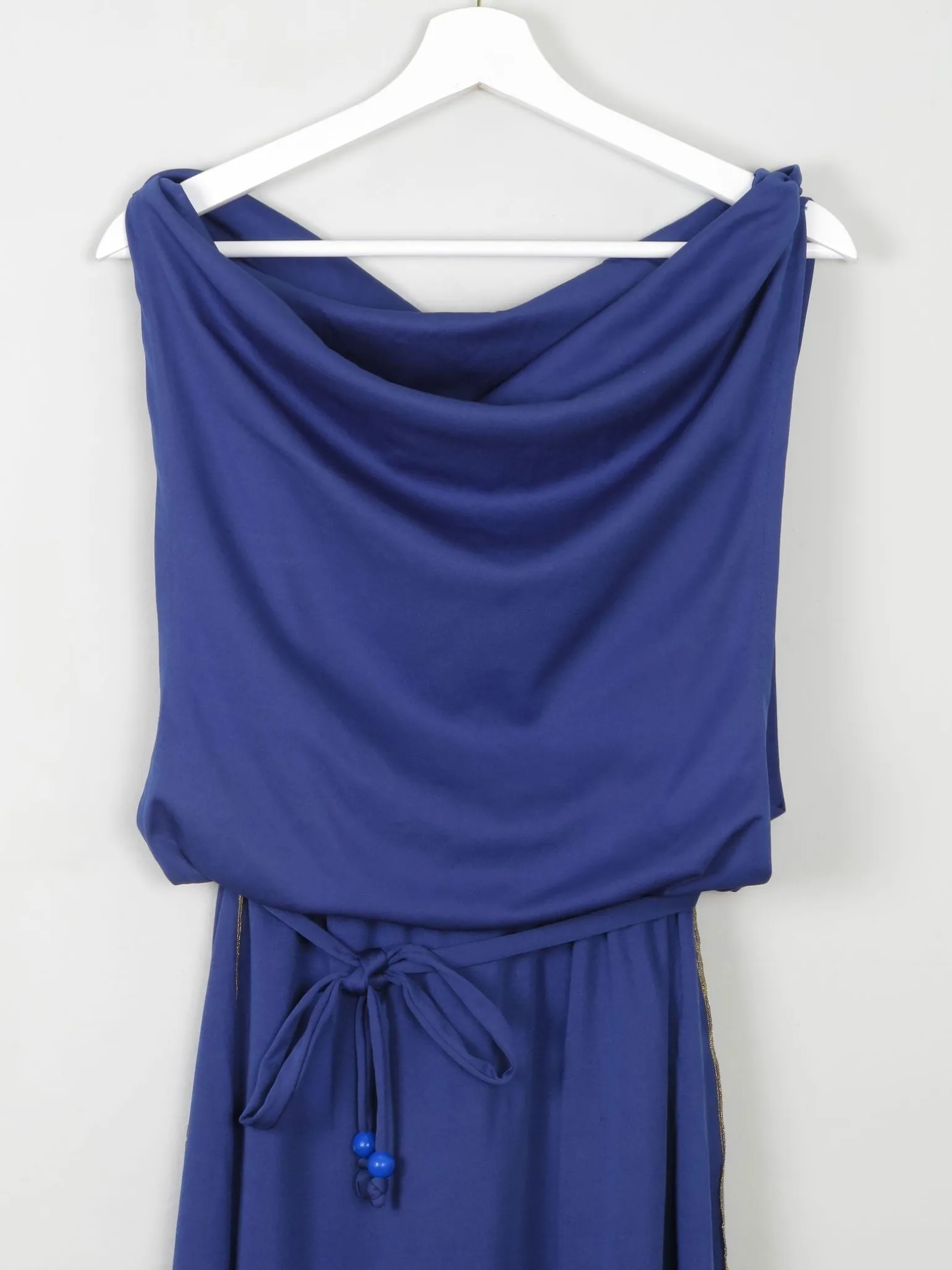 Blue Vintage 1970s Dress With Gold Trims S
