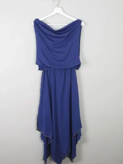 Blue Vintage 1970s Dress With Gold Trims S