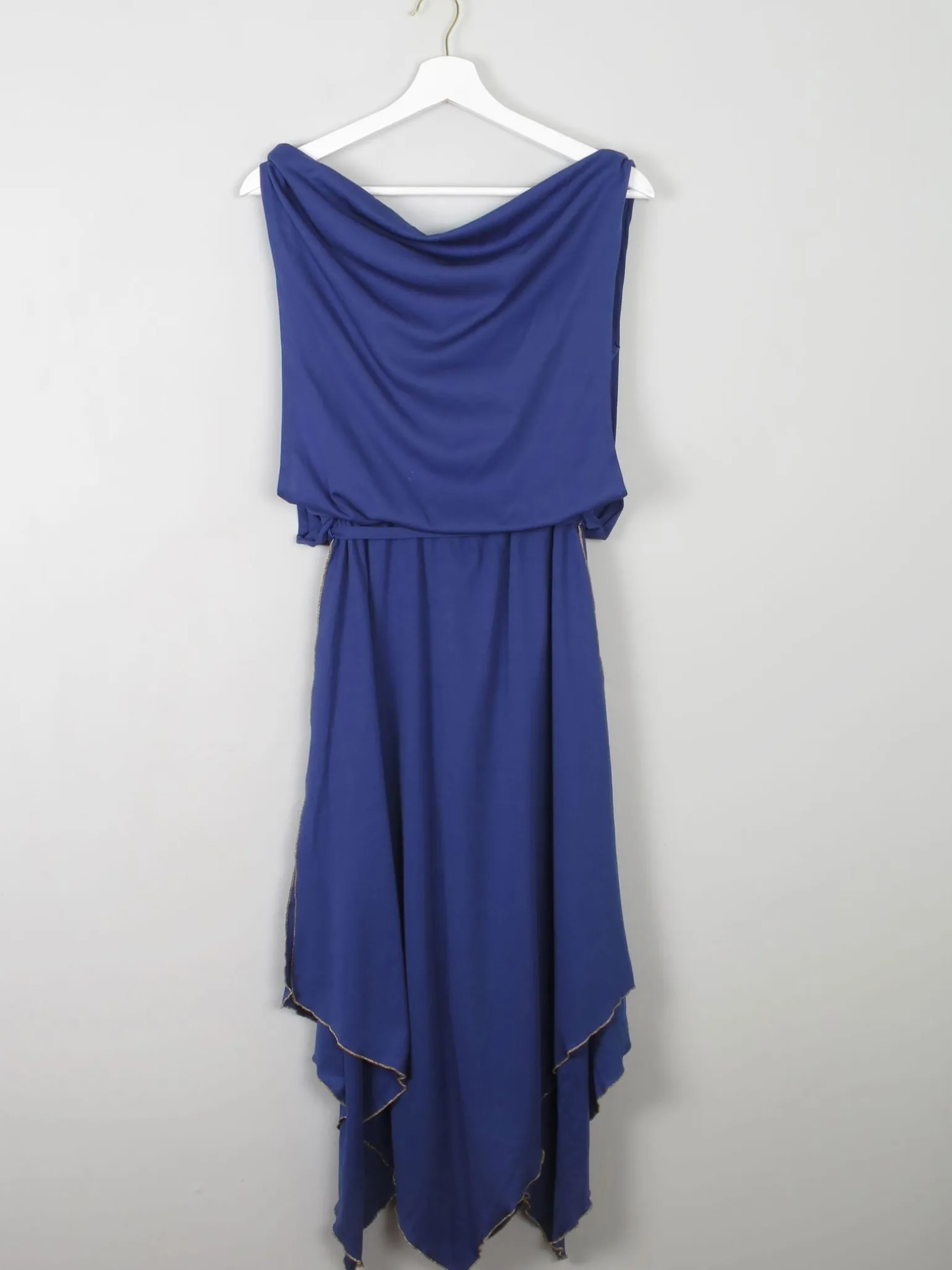 Blue Vintage 1970s Dress With Gold Trims S