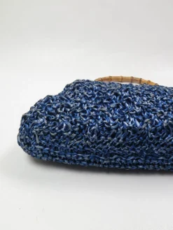 Blue Vintage Straw Handbag 1950s
