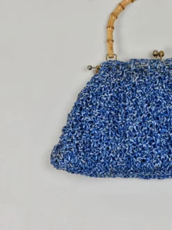 Blue Vintage Straw Handbag 1950s