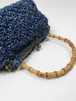 Blue Vintage Straw Handbag 1950s
