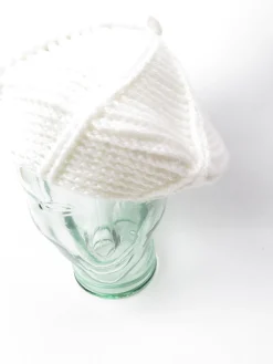 Cream Beret Vintage Knitted Crochet S/M