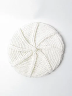 Cream Beret Vintage Knitted Crochet S/M