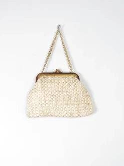 Cream Straw Vintage Handbag With Chain Handle