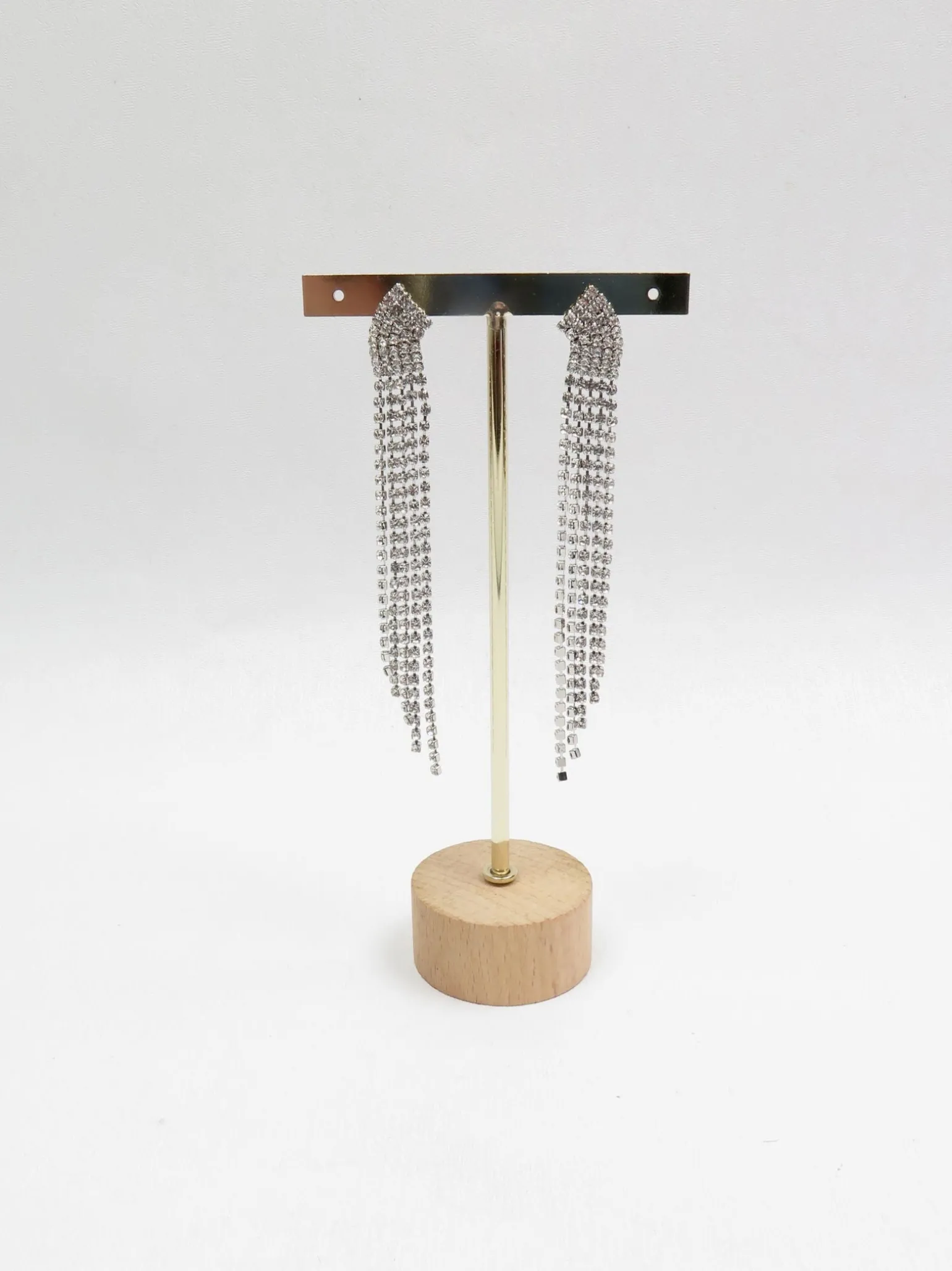 Diamanté & Silver Metal Long Earrings