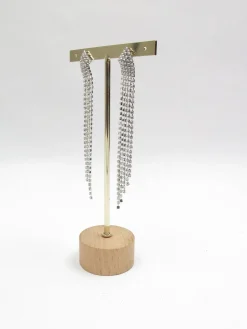 Diamanté & Silver Metal Long Earrings