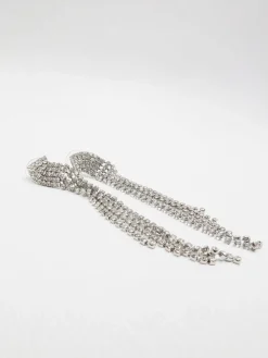 Diamanté & Silver Metal Long Earrings