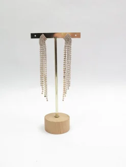 Diamante & Gold Metal Long Earrings New