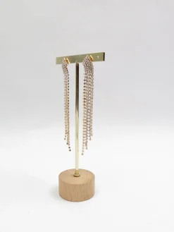 Diamante & Gold Metal Long Earrings New