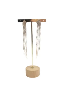 Diamante & Gold Metal Long Earrings New