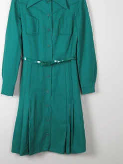 Emerald Green Wool Vintage Shirt Dress 1970s S
