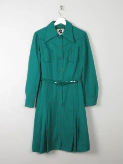 Emerald Green Wool Vintage Shirt Dress 1970s S
