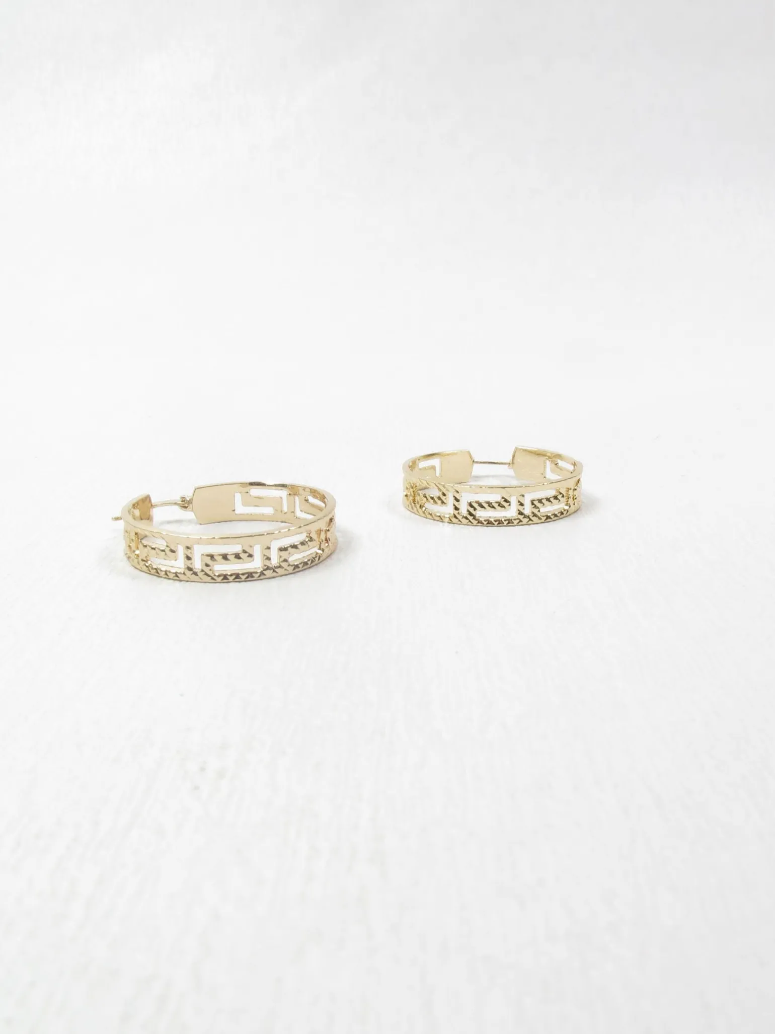Gold Plated Hoop Earrings Greek Key Style
