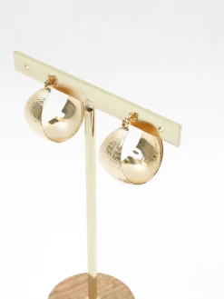 Gold Plated Wide Hoop Earrings With Greek Key Monogram