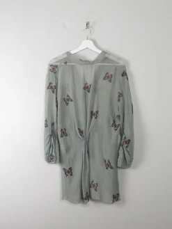 Green Silk Top With Butterfly Print M/L