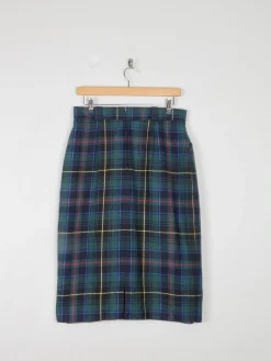 Green Tartan Wool Vintage Pencil Skirt 31