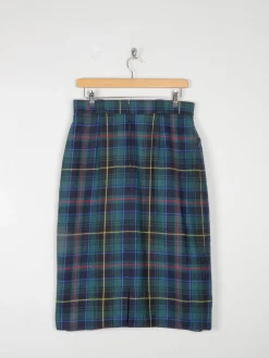Green Tartan Wool Vintage Pencil Skirt 31